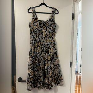 Veronica Beard Navy and Gold Patterned Midi Dress